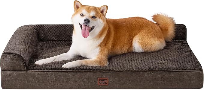 EHEYCIGA Large Dog Bed Memory Foam for Crate, Orthopedic Dog Bed Large Size Dogs with Washable Removable Cover, Waterproof Pet Sofa Couch with Nonskid Bottom, 35x22x6, Brown