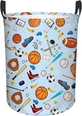 Sports Laundry Basket for Boys and Girls, 43L Round Oxford Cloth Laundry Hamper, Waterproof Collapsible Storage Organizer Bin with Handles for Toys, Gifts for Chritsmas Thanksgiving 13.8x17.7inin