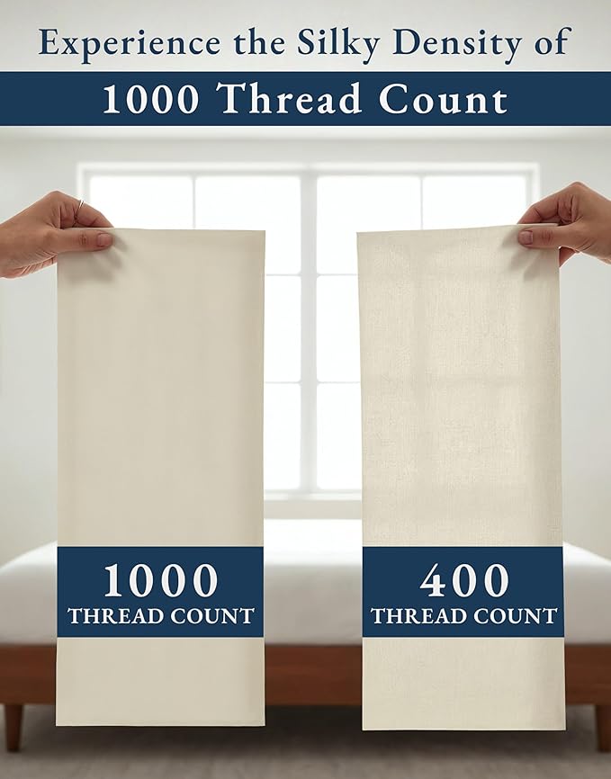 LANE LINEN 100% Egyptian Cotton Split King Bed Sheets for Adjustable Beds - 1000 Thread Count, Soft & Comfy Sateen Weave for Silky Smooth Finish, Available in Variety of Colors -Ivory