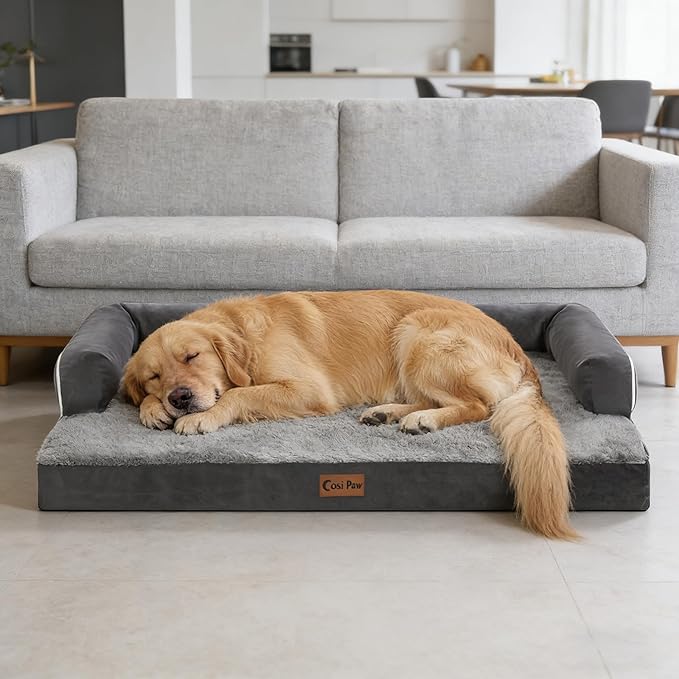 Casa Paw Orthopedic Dog Beds for Extra Large Dogs, Waterproof Egg Crate Foam XL Dog Bed with Sides 45x35Inch, Big Dogs Couch Beds with Removable Washable Cover and Nonskid Bottom, Dark Grey