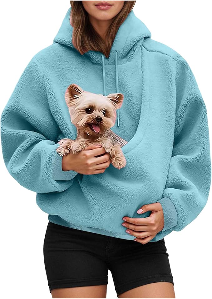 LBECLEY Hoodie with Dog Pouch Oversized Pet Hoodies Carrier Large Pocket Hooded Sweatshirt for Puppy Kitten Dogs Holder