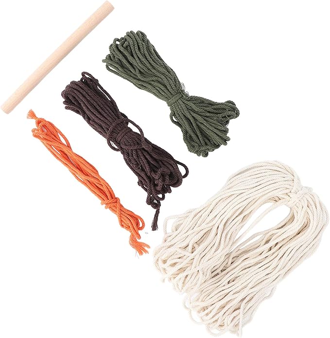 Macrame Kit Pattern, DIY Weaving Material Set for Adults, Peaceful Relaxing Craft Kit with Cotton Threads, Wooden Stick and User Manual, Bohemian Style Home Decor for Women