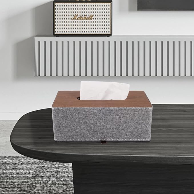 XNONE Tissue Box Cover Rectangle Tissue Box Holder PU Leather Facial Organizer with Magnetic Bottom,Decorative Napkin Caddy for Vanity Dresser Night Stand Table Countertop Home Office Car,Grey
