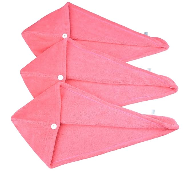 HOPESHINE Women's Soft Shower Hair Towel Twist Hair Turban Wrap Drying Cap Great Gift for Women (Rose Red 3-Pack)