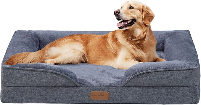 OUPEIWAWA Large Dog Bed Orthopedic with Bolster Sides Removable Egg-Crate Foam Waterproof Liner Pet Bed Sofa Couch with Removable Washable Cover Non-Slip Bottom, Dark Gray