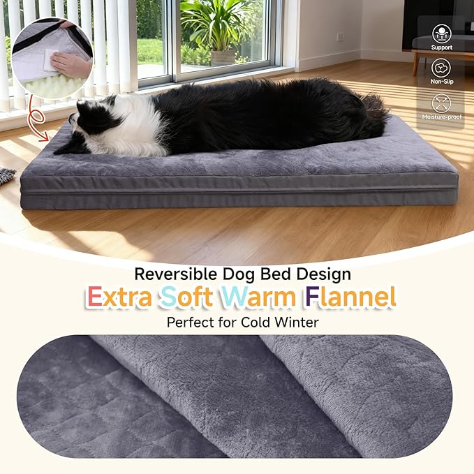 WAYIMPRESS Waterproof Dog Bed for Crate - Outdoor Crate Pad for Medium Dogs, Orthopedic Egg Crate Foam, Anti-Slip, Reversible & Washable Cover, 35" x 22", Gray