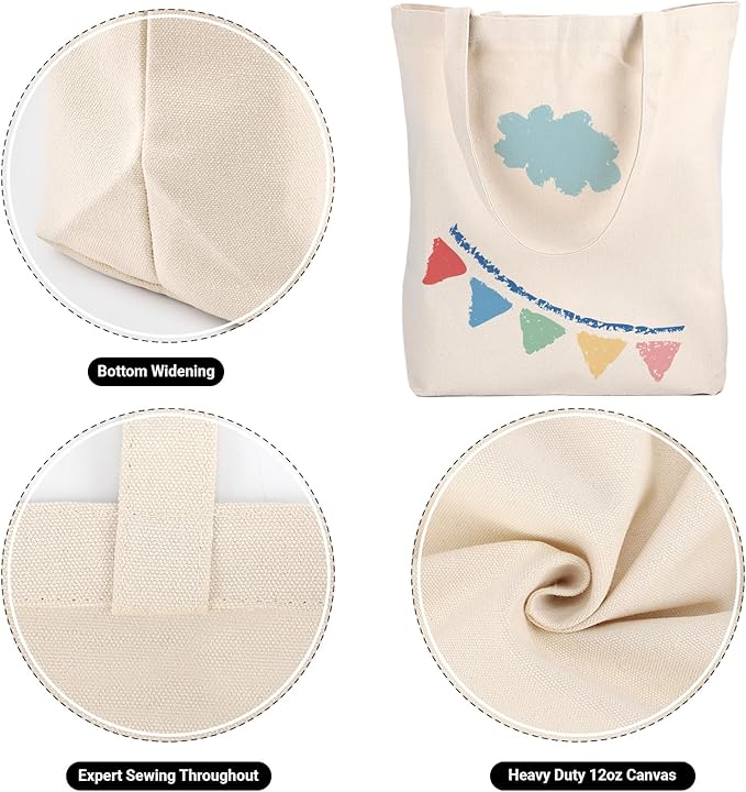 Segarty Blank Canvas Grocery Bag, 3 Pack 20X15in Reusable Large Shopping Plain Bags, Natural Shoulder Bags Personalized Beige Tote Bag Perfect for DIY Projects Painting Crafting Decoration