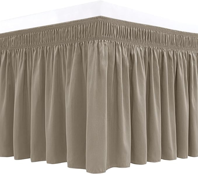 Biscaynebay Wrap Around Bed Skirts for Twin & Twin XL Beds Short Drop of 12", Taupe Adjustable Elastic Dust Ruffles Easy Fit Wrinkle Resistant Silky Luxurious Fabric Machine Washable