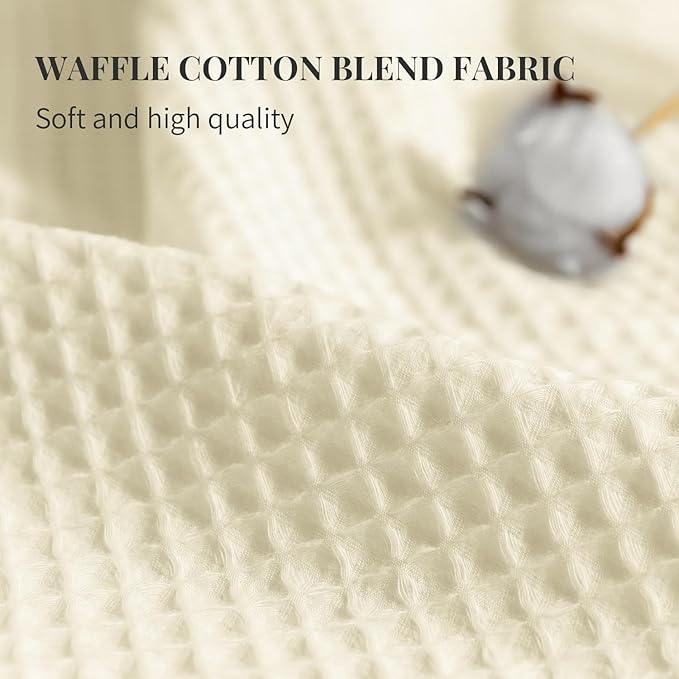 River Dream Cream Fabric Shower Curtain Set, Cotton Blend, Waffle Weave, with Snap in Replacement Liner，71 x 86 inches