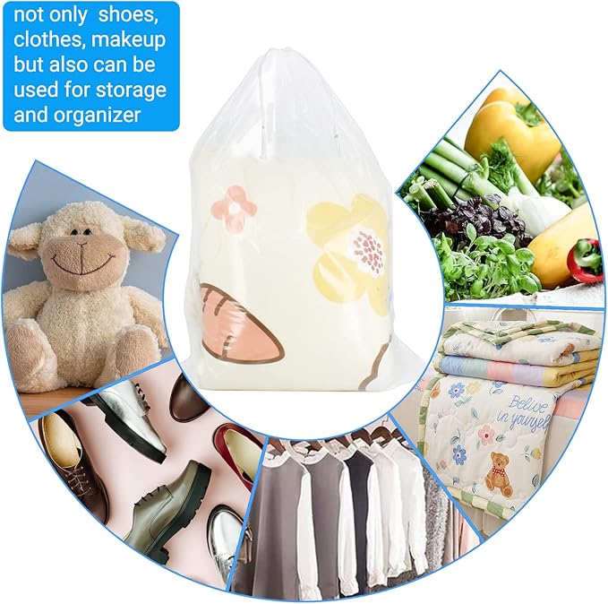 Belinlen 100 Pack 18x24 inch Transparent Shoe Bags for Travel Large Clear Shoes Storage Organizers Pouch with Cotton Draw Strings Shoe Dust Bags
