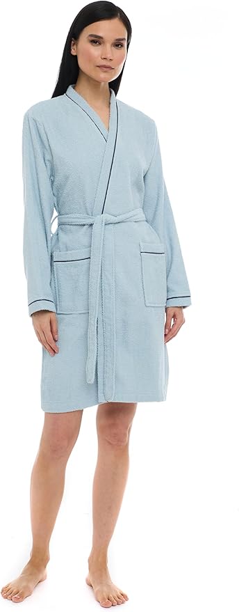 Seritaine Short Robes for Women, 100% Turkish Cotton Womens Robe, Luxury, Terry Cloth Long Spa Bathrobe