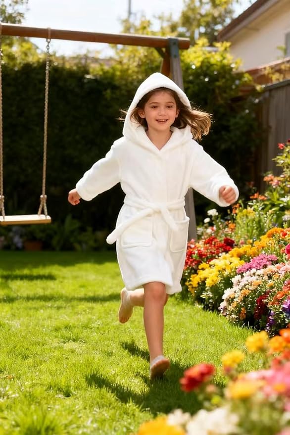Fraprasty Boys Girls Hooded Robe Soft Touch Robe Kids Terry Cloth Cotton Spa Bathrobe Sleepwear 2-14 Years