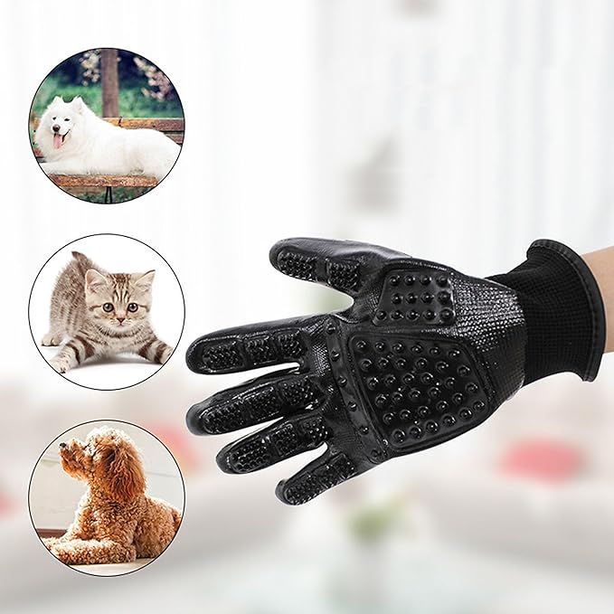 Lumova Pet Grooming Glove – Patented Rubber-Massage Shedding Bath & Hair Remover for Dogs, Cats & Livestock – Lightweight, Flexible, Secure Fit (Cyan&Black)