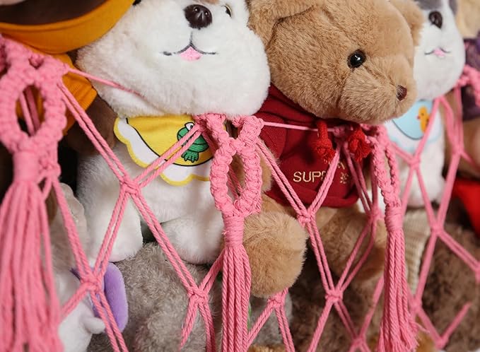 YKBU Stuffed Animal Net or Hammock Macrame Toy Diaplay Plush Toy Holder Corner Wall Hanging Net for Stuffed Animal Storage (Pink,49" W)