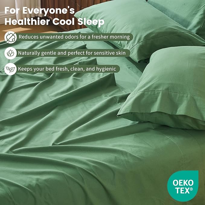 100% Linen Sheet Set Queen Size Extra Deep Pocket Fits 18-24 Inch Mattress, Breathable & Soft, Smooth 6-Piece Set for Thick Mattresses Hotel Luxury Bedding（Queen, Sage Green）