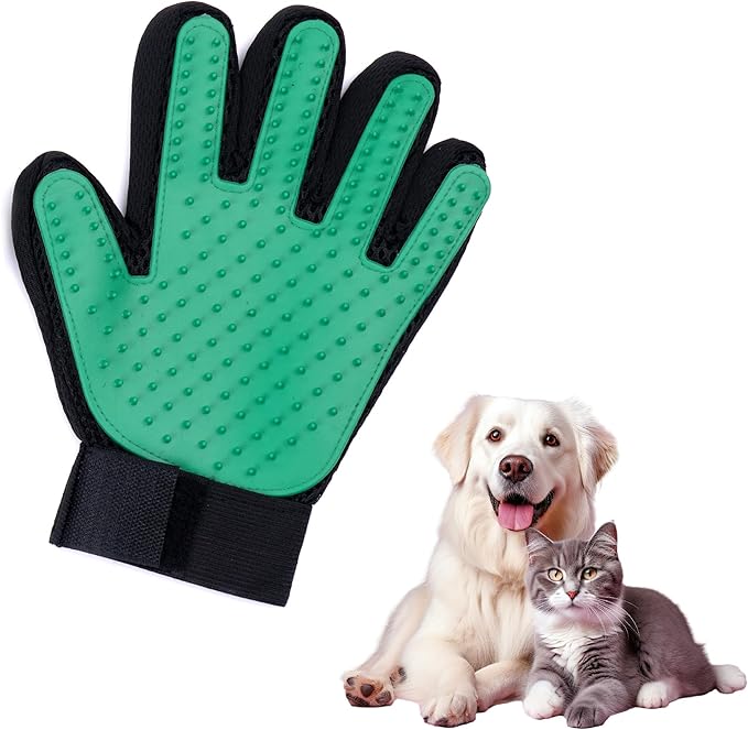 PETSPLICITY Dog Bath Gloves - Silicone Hair Removal Gloves for Dogs, Cats - Pet Grooming Mittens for Shedding, Bathing,Massaging. Flexible, Comfortable Adjustable Strap. for All Hair Types (Green)