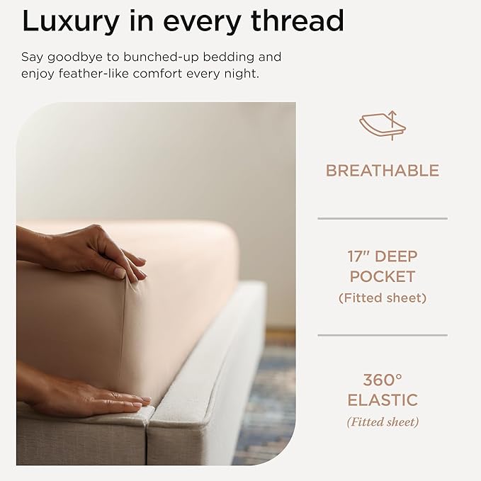 Threadmill American Supima King Size Sheets Set | 656 Thread Count 4 Piece Luxury Bed Sheets for King Size Mattress | 5 Star Hotel Quality Sheets with Elasticized Extra Deep Pocket | Beige Sheets