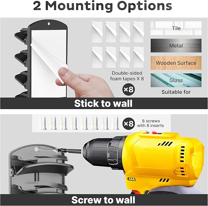 genicuts Double Capacity Hat Organizer for Baseball Caps 2 Packs - 40 Cap Storage with Spring Clips, Wall Mount Closet & Door Hat Rack Holder Hanging(Strong Adhesive & Screws) Matte Black