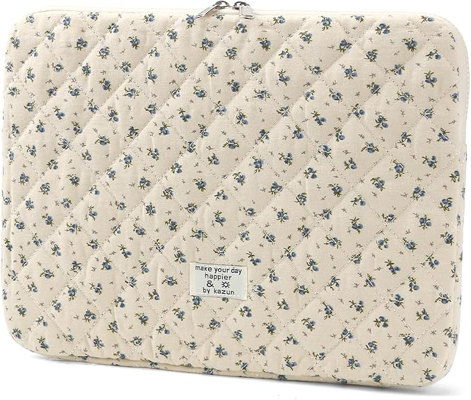 Puffy Laptop Sleeve 13-15.6 Inch Cute Quilted Laptop Protective Case Padded Floral Computer Sleeve for MacBook (A-Blue, 13 Inch)