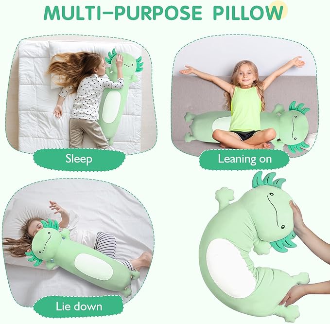 Dalmao 36" Giant Green Axolotl Stuffed Animal, Cute Soft Long Axolotl Plush Large Body Pillow Big Squishy Plushies Toy, Gift for Kids, Boys, Birthdays, Halloween, Christmas