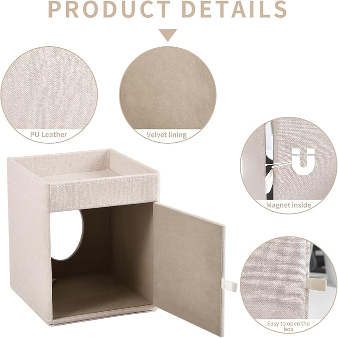 XNONE Tissue Box Cover with Storage Tray Square Tissue Box Holder PU Leather Facial Tissues Organizer Tray for Bathroom Vanity Bedroom Office Car,Stylish Napkin Caddy Decorative Organizer,Beige