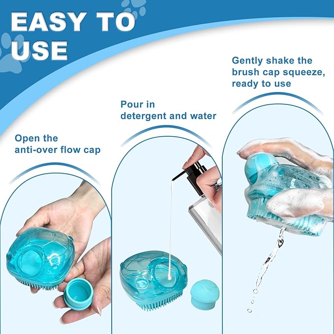 IDQQUQQ 3PCS Dog Bath Brush, Dog Shampoo Brush, Dog Scrubber for Bath,Dog Bath Products are Suitable for Short, Long haired Dogs, Cats, Large Dogs, and Small Dogs