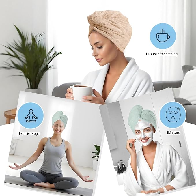 AGKXHDEC 2 Packs Single Layer Microfiber Hair Turbans - Drying Wrap for Women (Brown,Light Green)