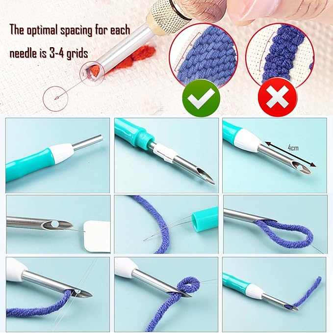 Allazone 3 Set Punch Needle Kits, 20cm Embroidery Starter Kits with Flamingos, Elk, Whales Pattern, Punch Needle Tool Threader Fabric Embroidery Hoop, Yarn for Crafts, Home Decor