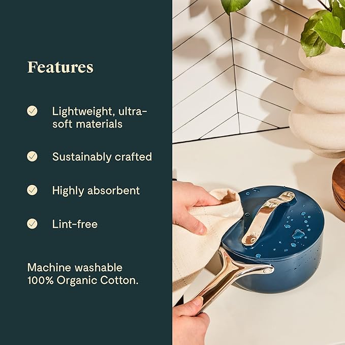 Caraway Tea Towels - Reusable Dish Towels - Made from 100% Organic Cotton - Highly Absorbent & Lint-Free - Perfect for Kitchen Cleanup or Table Setting - Extra Large Size - Perracotta