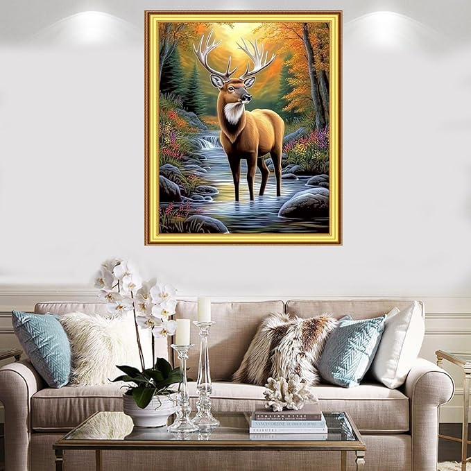 Foxnyart Stamped Cross Stitch Kits Full Range of Embroidery Needlework Starter Kits for Beginners Adults 11CT Embroidery Patterns Art Crafts DIY Needlepoint Kit-Forest elk 16x20 inchs
