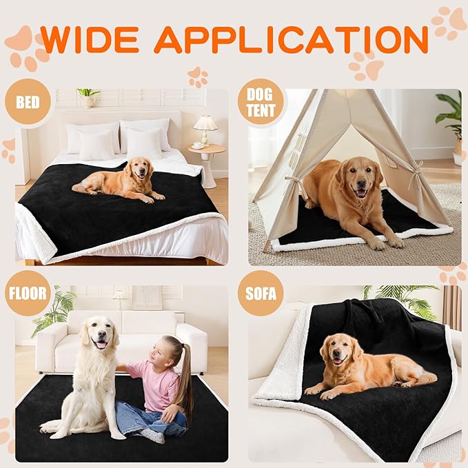 Smiry Waterproof Blanket Throw for Large Dogs, Soft Reversible Dog Blanket for Sofa Couch Bed, Washable Leakproof Sherpa Fleece Furniture Couch Protector(50"x60", Black/White)