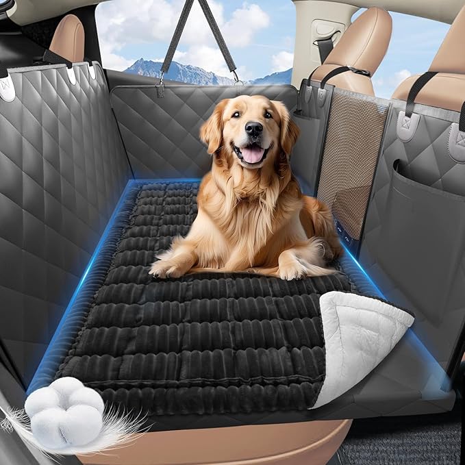 ROUWINNE Backseat Dog Bed Non-Slip, Dog Bed for Car Back Seat Soft and Comfortable, Back Seat Pet Bed Mat for Travel, Pet Car Blanket for Backseat Extender and Seat Covers Black (51”X 23.5”)