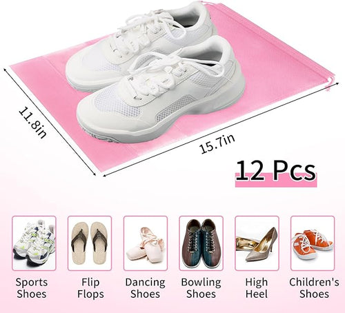 12 Pack Shoe Bags for Travel, Large Travel Shoe Bags for Packing with Clear Window, Dustproof Drawstring Travel Shoe Storage Bags Travel Essentials for Men & Women, Pink