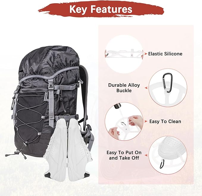 TIXIPEM Shoe Holster for Backpack [1SET] - Elastic Silicone Footwear Holder with Clip Use for Travel & Outdoors & Sports - [White-XL] Hang Extra Shoes Cleats Boots
