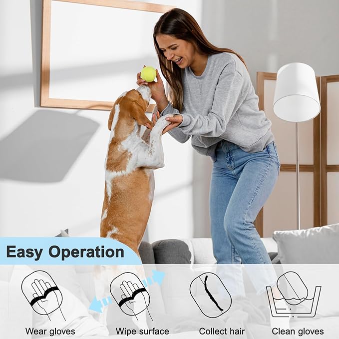 Kemodia 2 PCS Pet Hair Removal Glove, Reusable Electrostatic Cats & Dogs Hair Removal Tool for Couch, Furniture, Carpet, Car Seat, Clothes