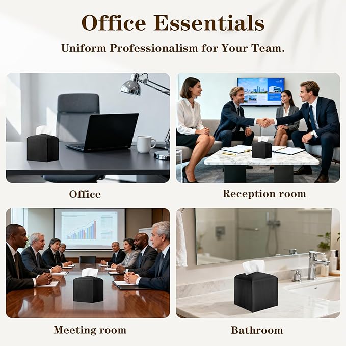 6-Pack Square Tissue Box Cover Holder, Black PU Leather Decorative Covers for Living Room, Bathroom, Office & Car
