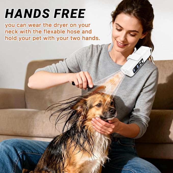 Fujoyia Dog Dryer, Pet Hair Dryer, 110,000 RPM Brushless High-Speed Blower for Dogs and Cats – Quiet 1000W Portable Grooming Pet Dryer with Negative Ions & Hanging Strap for Small to Medium Breeds