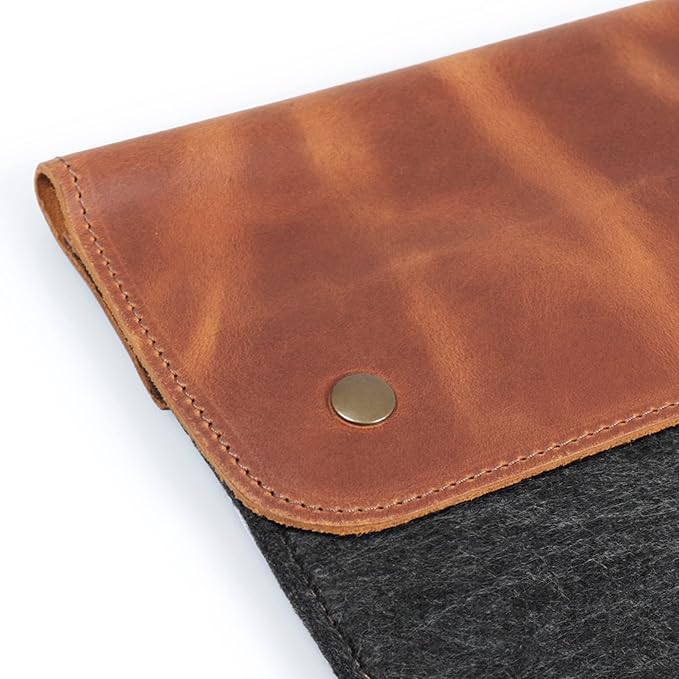 MegaGear Genuine Leather and Fleece MacBook Bag Laptop Sleeve for MacBook Pro and MacBook Air Case - 16 Inch - 15 Inch - 15.5 Inch (M4, M3, M2, M2, M1, Pro & Max) 2020 to 2024 Models