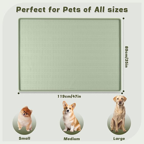 47" x 35" Silicone Dog Food Mat, Waterproof Pet Feeding Mat with Raised Edge, Extra Large Dog Bowl Mat Non-Slip Water Bowl Placemats for Dogs, Protects Floors, Easy to Clean (Light Green)