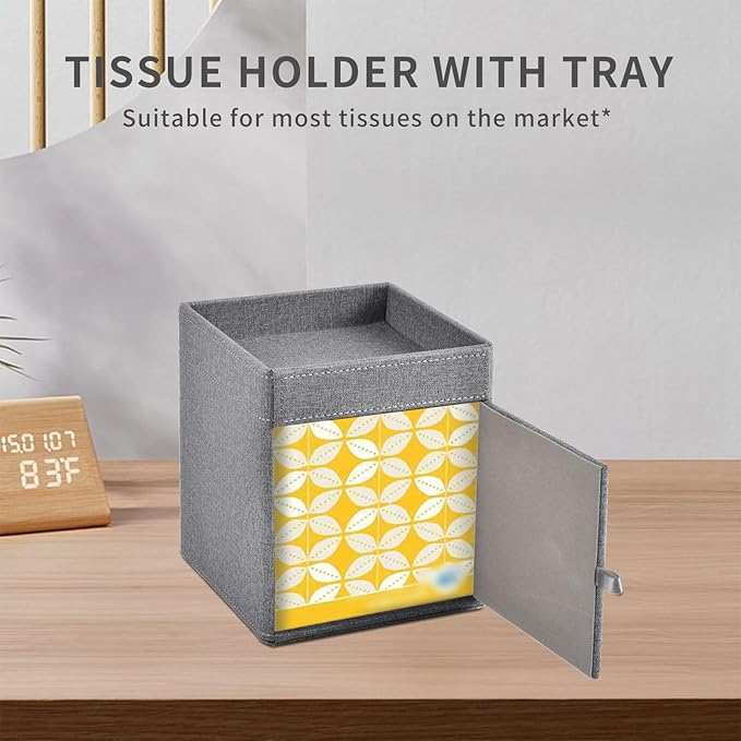 XNONE Tissue Box Cover with Storage Tray Square Tissue Box Holder PU Leather Facial Tissues Organizer Tray for Bathroom Vanity Bedroom Office Car,Stylish Napkin Caddy Decorative Organizer (Grey)