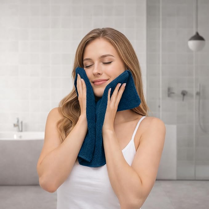 RIVERSIDE Pack of 8 Towels Set, 2 Large Bath, 2 Hand, 4 Face Washcloths, 100% Cotton Hotel Quality, Super Soft, Quick Dry, Highly Absorbent Perfect for Bathroom, Blue Opal