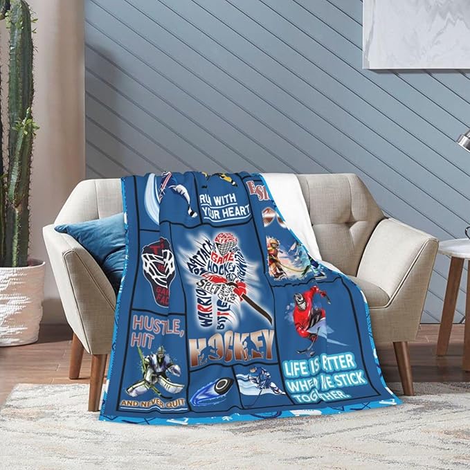 wsradto Ice Hockey Blanket Gifts for Hockey Lover Throw Blanket Bedding Cozy Fleece Flannel Lightweight Stuff Plush for Men Women Boys Adults Fans Players for Couch Sofa Bed Home Decor 40"x50"