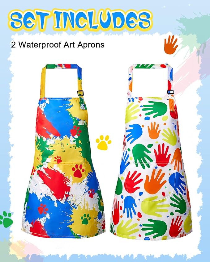 Lictin 2 Pack Kids Apron Girls Boys for Cooking, Waterproof Art Apron with Pockets for Kids Painting Cooking Baking