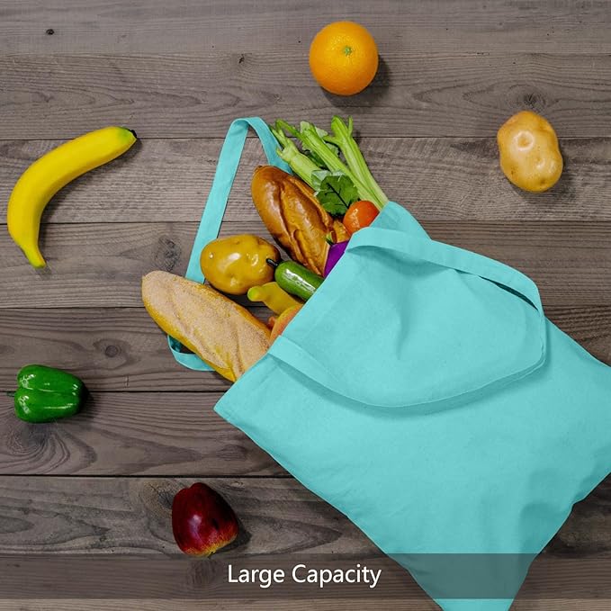 TOPDesign 24-Pack Economical 16"x15" Aqua Blue Cotton Tote Bags, Lightweight Medium Reusable Grocery Shopping Cloth Bags, Suitable for DIY, Advertising, Promotion, Gift, Activity
