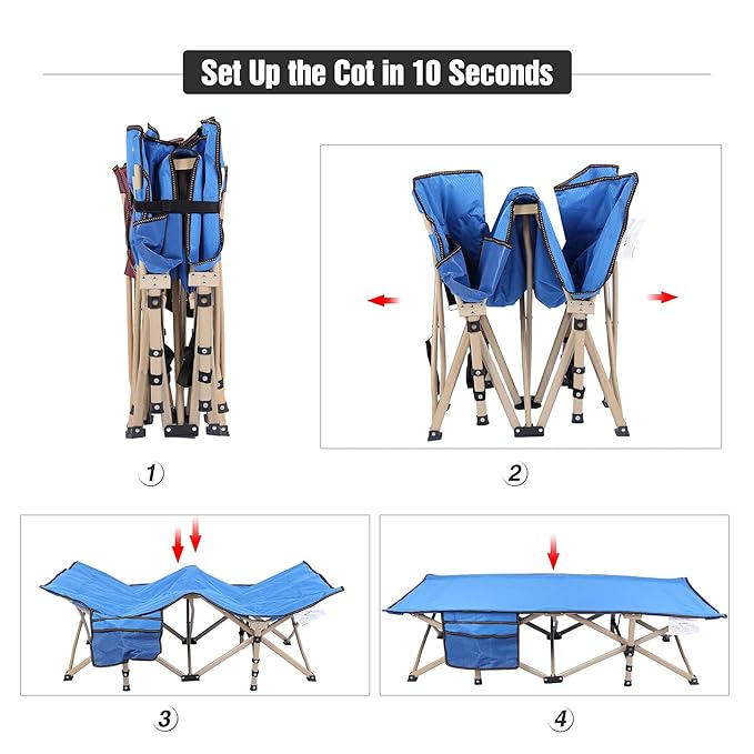 REDCAMP Extra Long Toddler cot with Sleeping Bag, Portable Kids Travel Bed for Sleeping, Blue 53''x26''