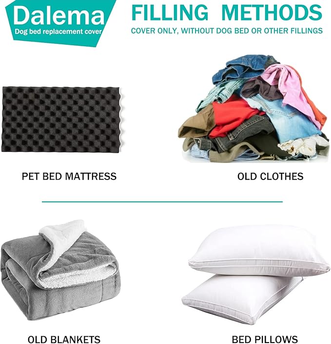 Dalema Dog Bed Cover,Waterproof Tough Plastic DIY Pet Bed Cover,Non Stick Hair Easy to Clean Rectangular Fillable Dog Bed Covers with Zipper(Black,30" L x 20" W x 4" Th,Cover Only)