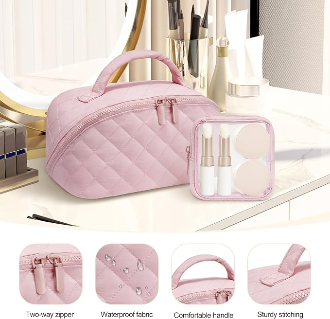 honitty Makeup Bag, Quilted Makeup Bag, Puffy Travel Make up Bags, Cosmetic Organizer Bag, Waterproof Toiletry Bag for Women