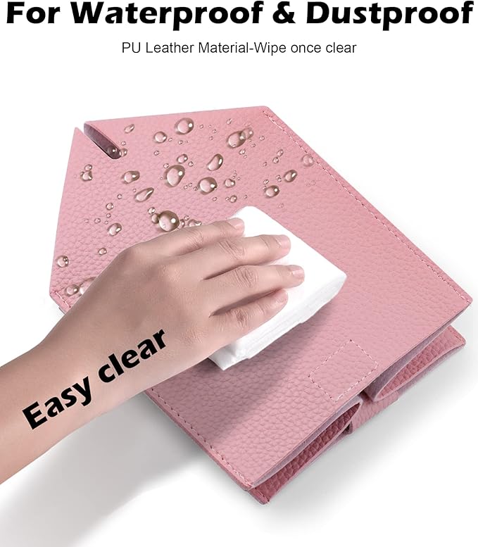 Tclouda Tissue Box Cover for PU Leather, Modern Simple Solid Color Holder Square Tissue Bag, Ideal for Bathrooms,Office,Car,Nightstand,Outdoor Tent,Dining Table,5"X5"X5", Double Pink