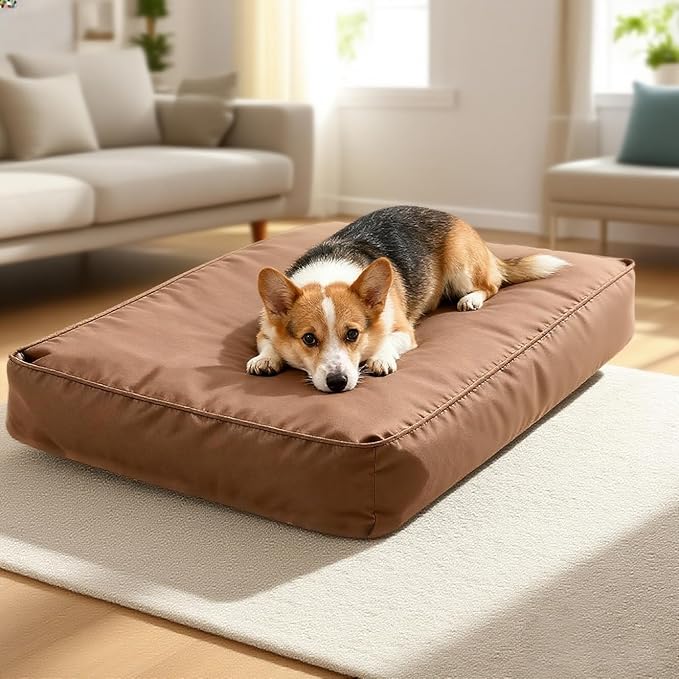 Dalema Dog Bed Cover,Waterproof Tough Plastic DIY Pet Bed Cover,Non Stick Hair Easy to Clean Rectangular Fillable Dog Bed Covers with Zipper(Brown,53" L x 36" W x 4" Th,Cover Only)