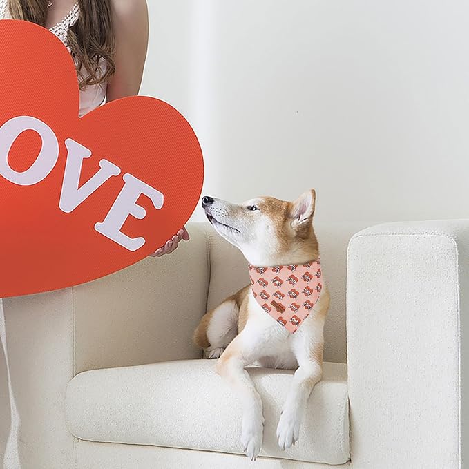 Unique Style Paws Dog Valentine's Bandanas 2Pcs Washable Cotton Triangle Love Heart Puppy Scarfs for Small Medium Large Dogs and Cats